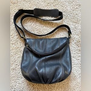 The Sak Leather Fold-over Black Pebbled Leather Crossbody Bag Brass Hardware